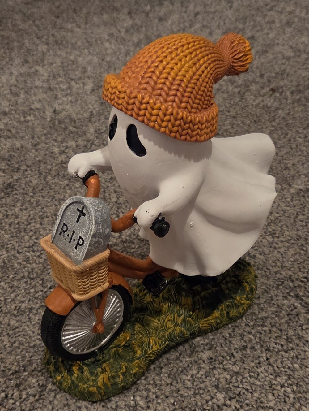 Halloween Ghost on Bicycle Figurine Decoration Orange Hat Spooky Halloween